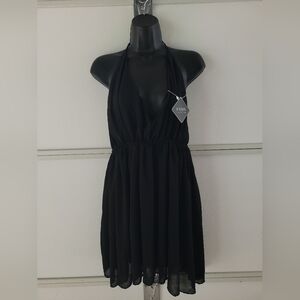 NWT ZAFUL Haltered Sheer Plunge Black Dress size XL